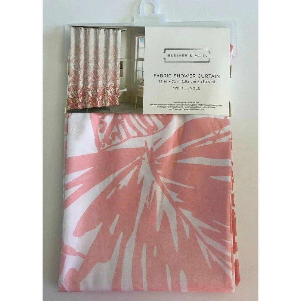 Wild Jungle Palm Fabric Shower Curtain Pink White 72x72 Summer Beach House
